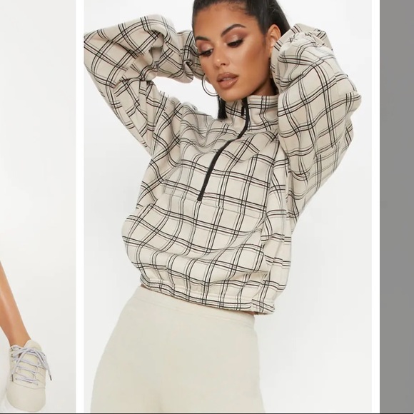 SOLD PrettyLittleThing Brown Checked Oversized - Picture 2 of 8